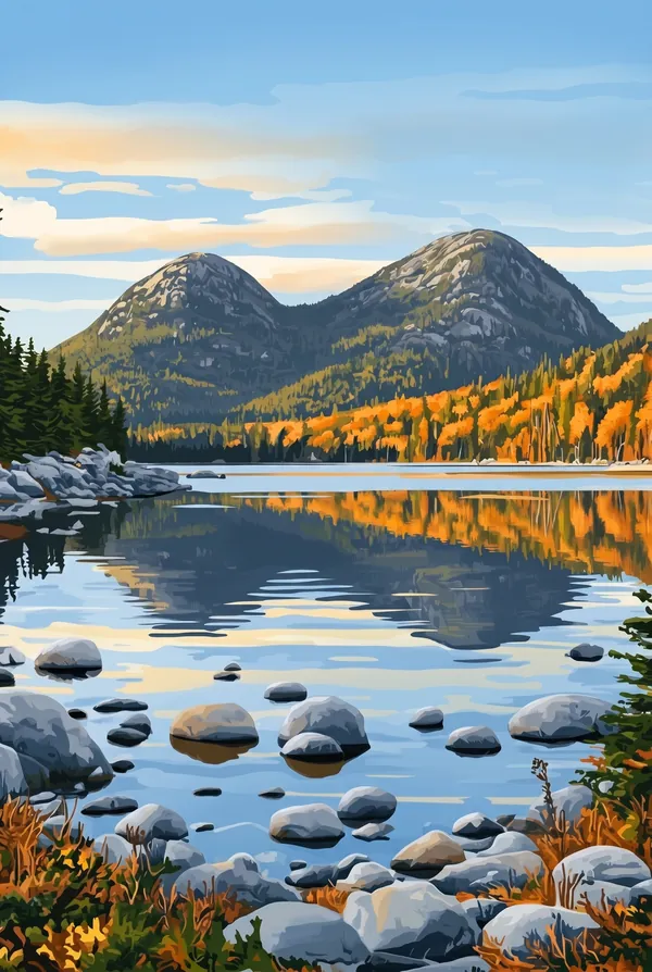 Acadia National Park stamp design 2: Jordan Pond