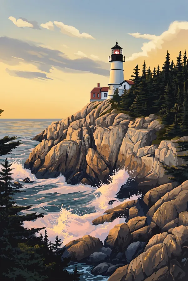 Acadia National Park stamp design 3: Bass Harbor Head Light