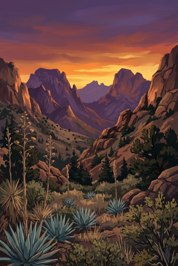 Big Bend National Park stamp design 2: Chisos Basin