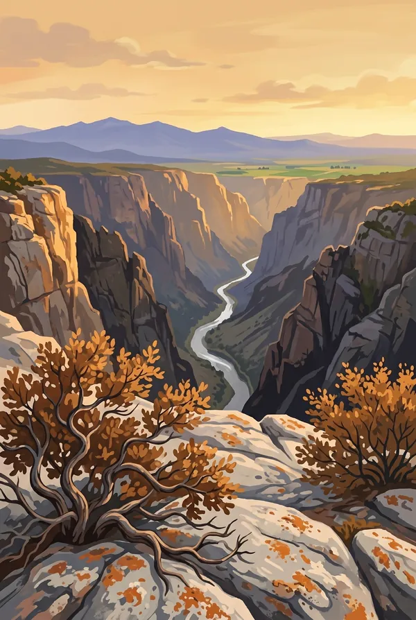 Black Canyon of the Gunnison National Park stamp design 3: Warner Point Panorama
