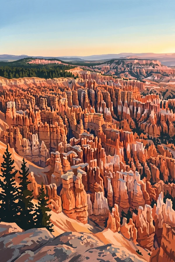 Bryce Canyon National Park stamp, WPA-style illustration of Bryce Amphitheater
