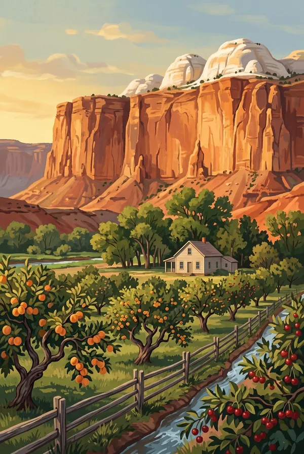 Capitol Reef National Park stamp design 2: Fruita Historic District