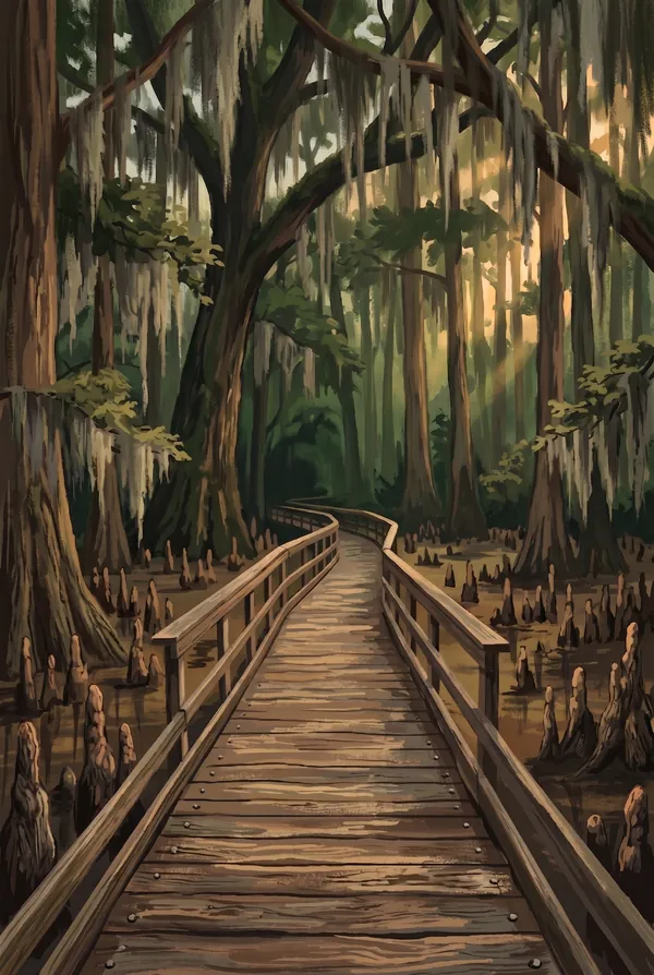 Congaree National Park stamp design 2: Boardwalk Loop Trail