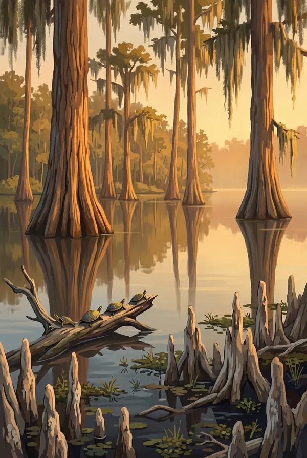 Congaree National Park stamp design 3: Weston Lake