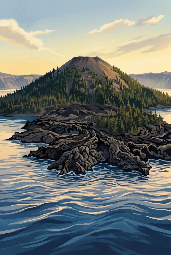 Crater Lake National Park stamp design 2: Wizard Island