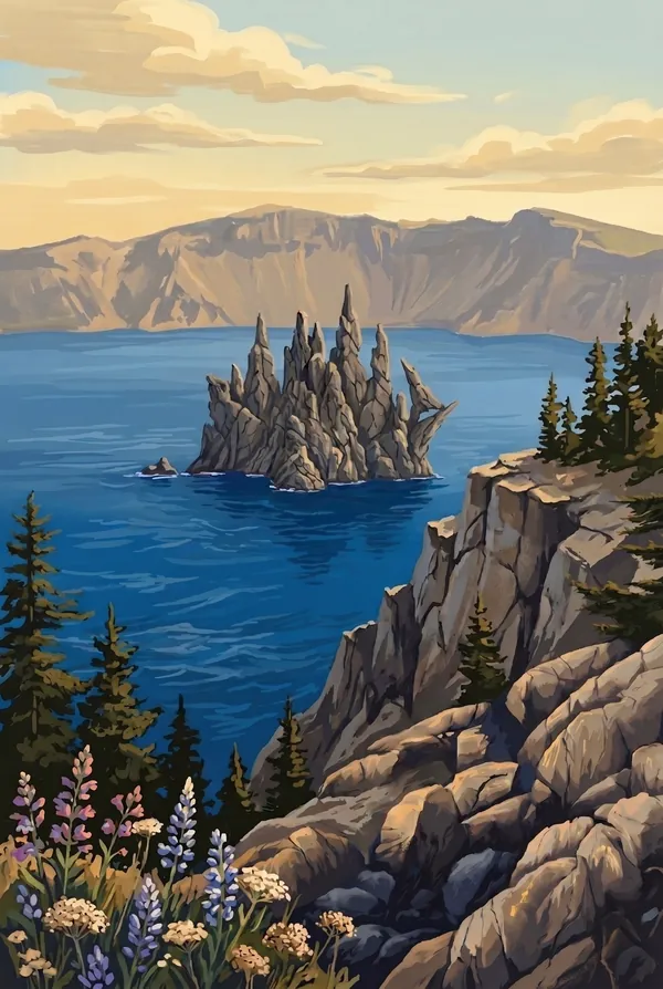 Crater Lake National Park stamp design 3: Phantom Ship