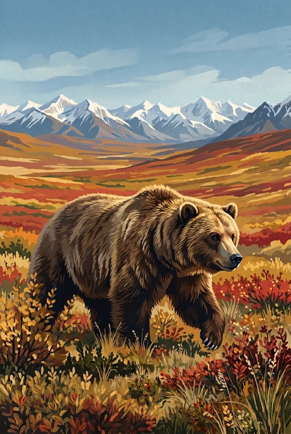 Denali National Park & Preserve stamp design 2: Autumn Tundra