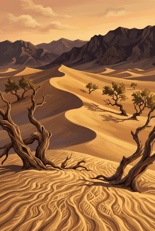 Death Valley National Park stamp design 2: Mesquite Flat Sand Dunes