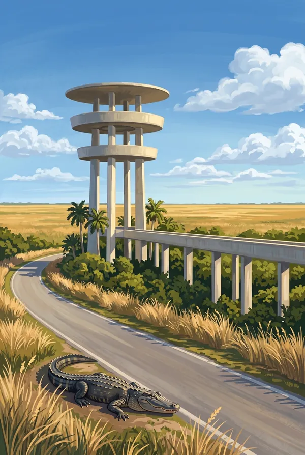 Everglades National Park stamp design 2: Shark Valley Tower