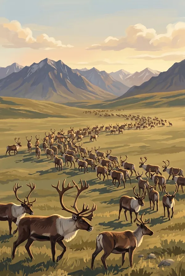 Gates of the Arctic National Park & Preserve stamp design 2: Caribou Migration