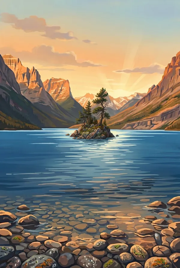 Glacier National Park stamp design 3: Wild Goose Island