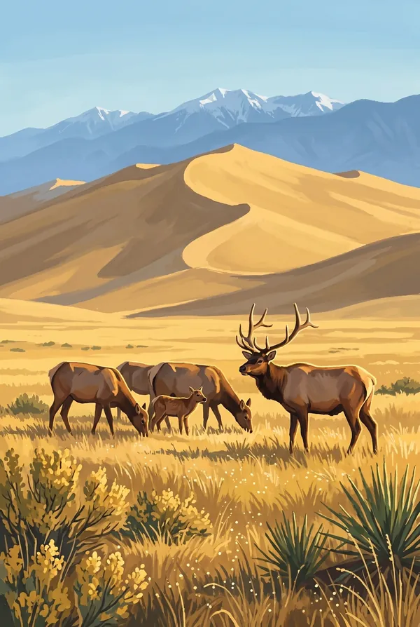 Great Sand Dunes National Park & Preserve stamp design 3: Dune Elk