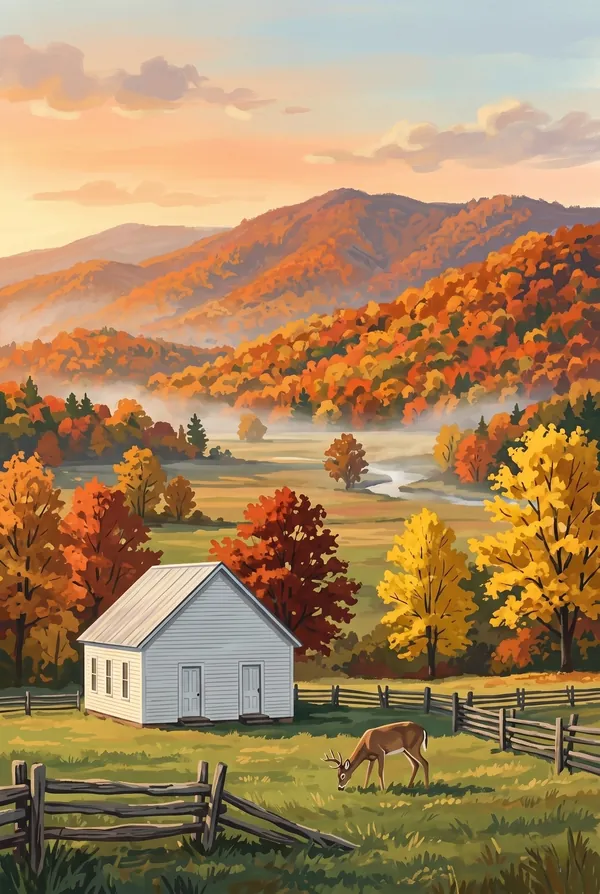 Great Smoky Mountains National Park stamp design 2: Cades Cove