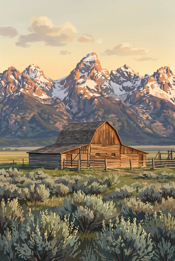 Grand Teton National Park stamp design 2: Mormon Row