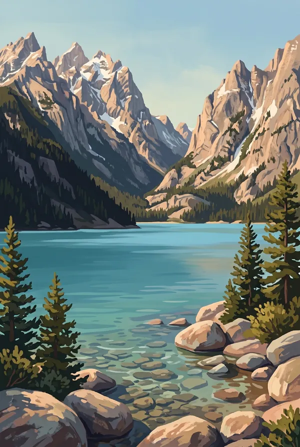 Grand Teton National Park stamp design 3: Jenny Lake