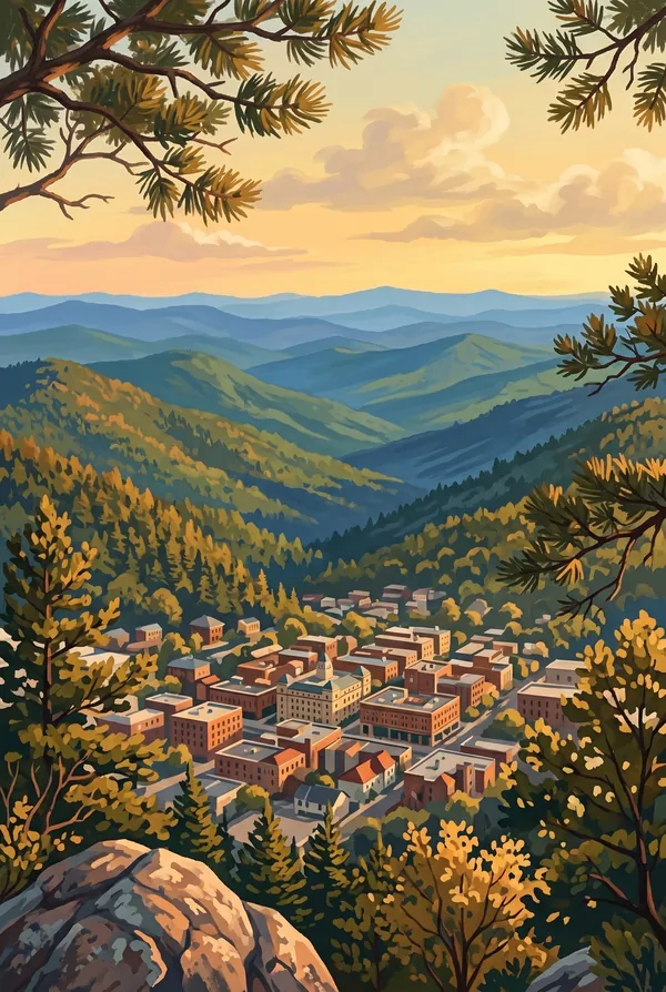Hot Springs National Park stamp design 3: Hot Springs Mountain Tower View