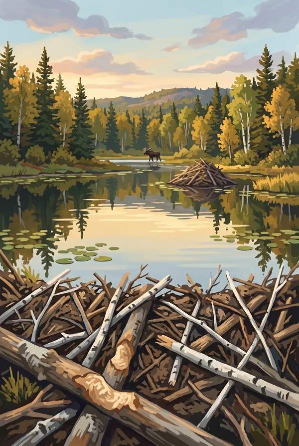 Isle Royale National Park stamp design 2: Beaver Pond