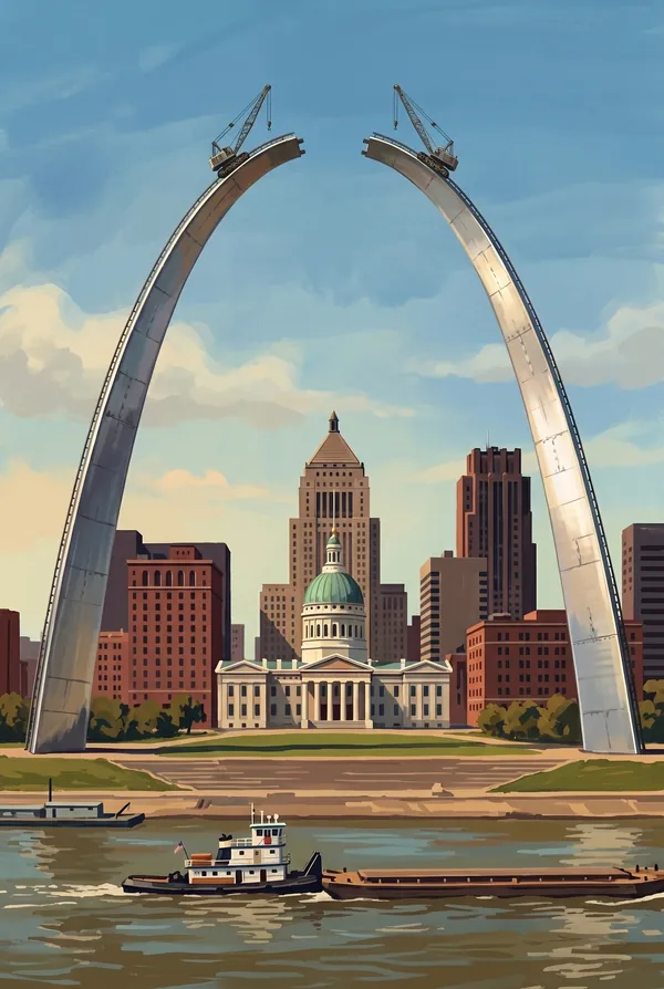 Gateway Arch National Park stamp design 2: Arch Under Construction 1965