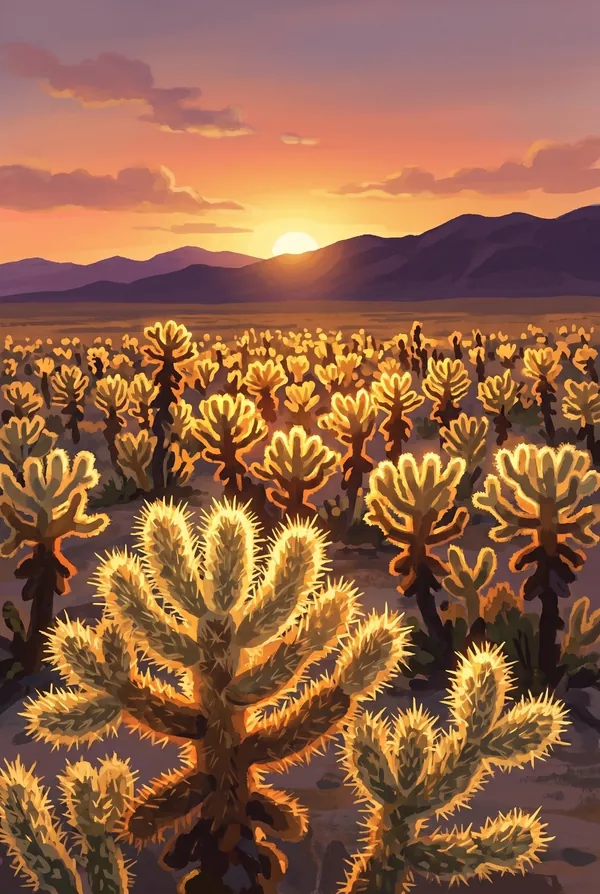 Joshua Tree National Park stamp design 3: Cholla Cactus Garden