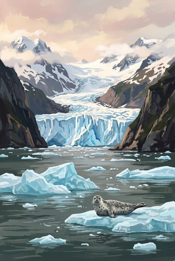 Kenai Fjords National Park stamp design 2: Aialik Bay Tidewater Glacier