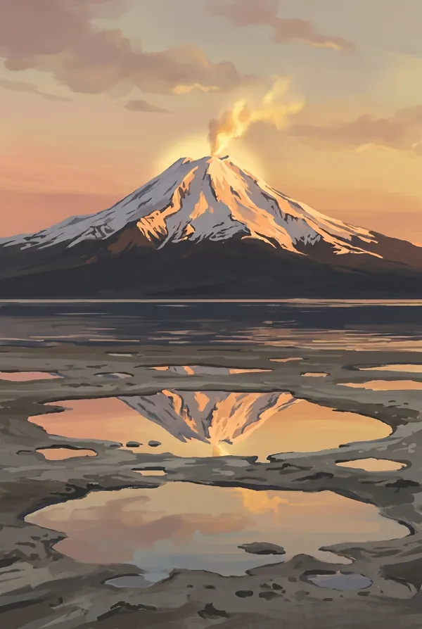 Lake Clark National Park & Preserve stamp design 2: Redoubt Volcano Across Cook Inlet