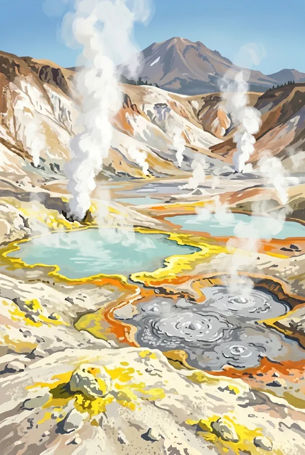 Lassen Volcanic National Park stamp design 2: Bumpass Hell Hydrothermal Area
