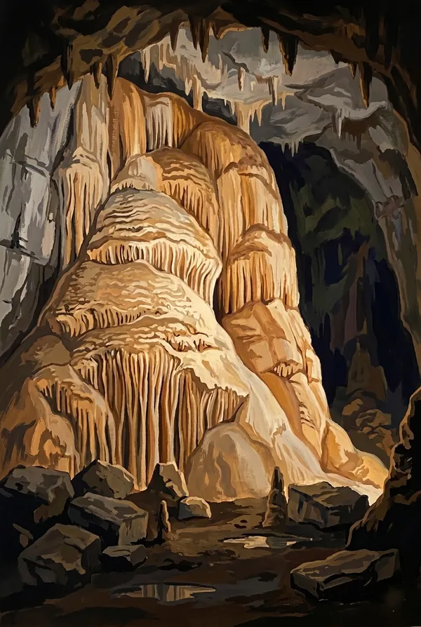 Mammoth Cave National Park stamp design 2: Frozen Niagara Flowstone