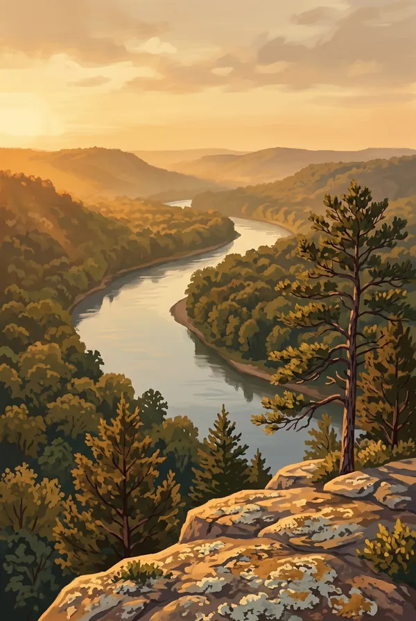 Mammoth Cave National Park stamp design 3: Green River Valley Overlook