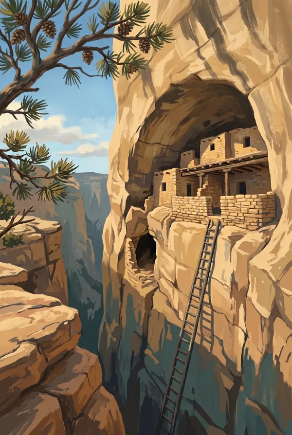 Mesa Verde National Park stamp design 2: Balcony House