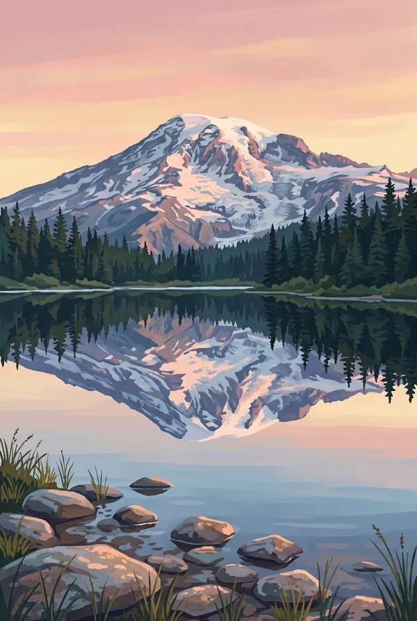 Mount Rainier National Park stamp design 2: Reflection Lakes