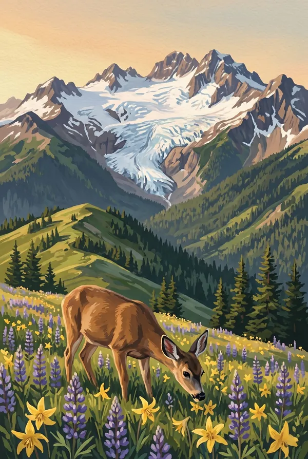 Olympic National Park stamp design 3: Hurricane Ridge Alpine View