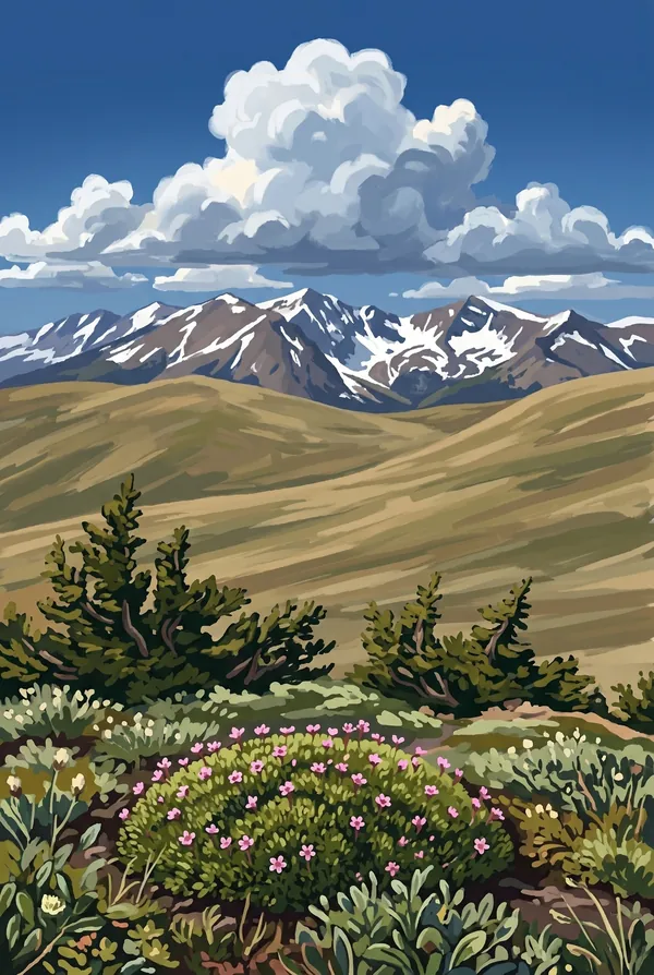 Rocky Mountain National Park stamp design 2: Trail Ridge Road Alpine Tundra