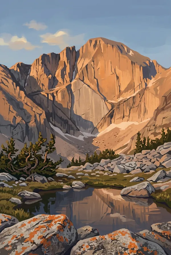 Rocky Mountain National Park stamp design 3: Longs Peak Diamond Face