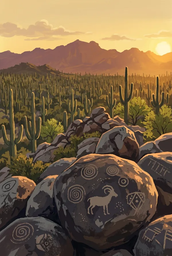 Saguaro National Park stamp design 2: Signal Hill Petroglyphs