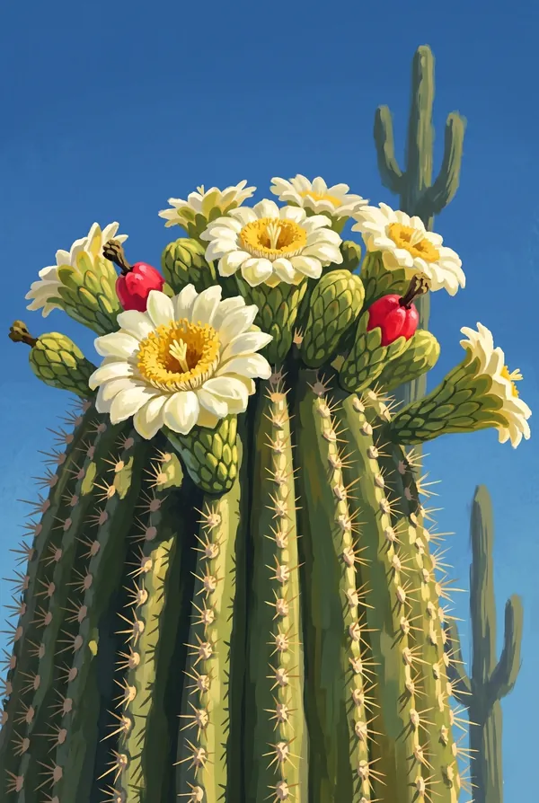 Saguaro National Park stamp design 3: Saguaro in Bloom