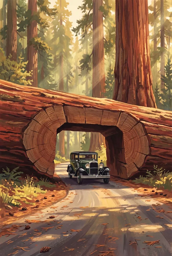 Sequoia National Park stamp design 3: Tunnel Log