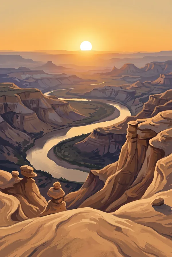 Theodore Roosevelt National Park stamp design 3: Wind Canyon and Little Missouri River