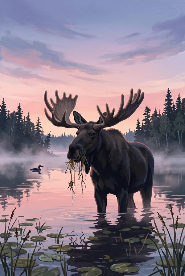 Voyageurs National Park stamp design 2: Moose at Dawn
