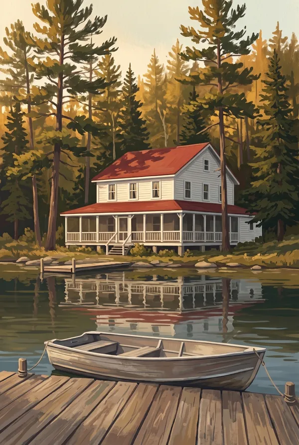 Voyageurs National Park stamp design 3: Kettle Falls Hotel