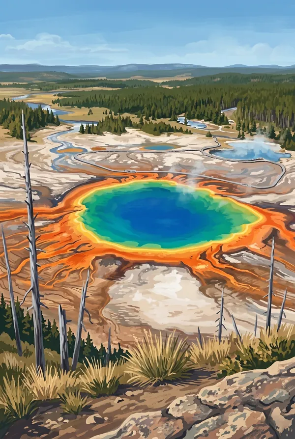 Yellowstone National Park stamp design 2: Grand Prismatic Spring