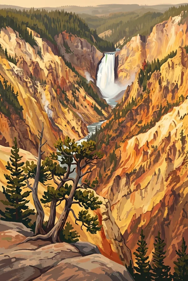 Yellowstone National Park stamp design 3: Grand Canyon of the Yellowstone and Lower Falls