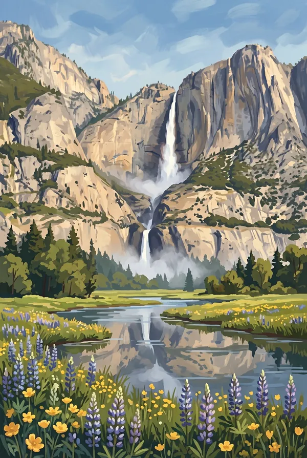 Yosemite National Park stamp design 3: Yosemite Falls